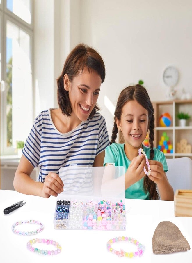 Ambitieux 15-Compartment Bracelet Making Kit for Girls & Kids - 400+ Beads Including Evil Eye, Pearl, Alphabet, Smileys, Hearts, Charms & Tools - DIY Jewelry Craft Set with Cutter, Elastic Thread & Gift Bag Birthday girls 2 3 4 5 6 7 8 9 years (All mix) - Image 2